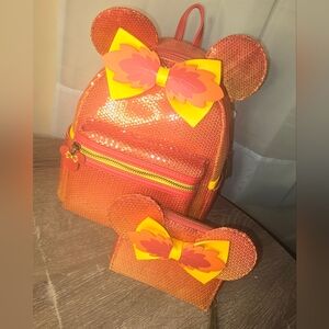 Loungefly Disney Minnie Mouse Fall Sequin Mini Backpack and Wallet
